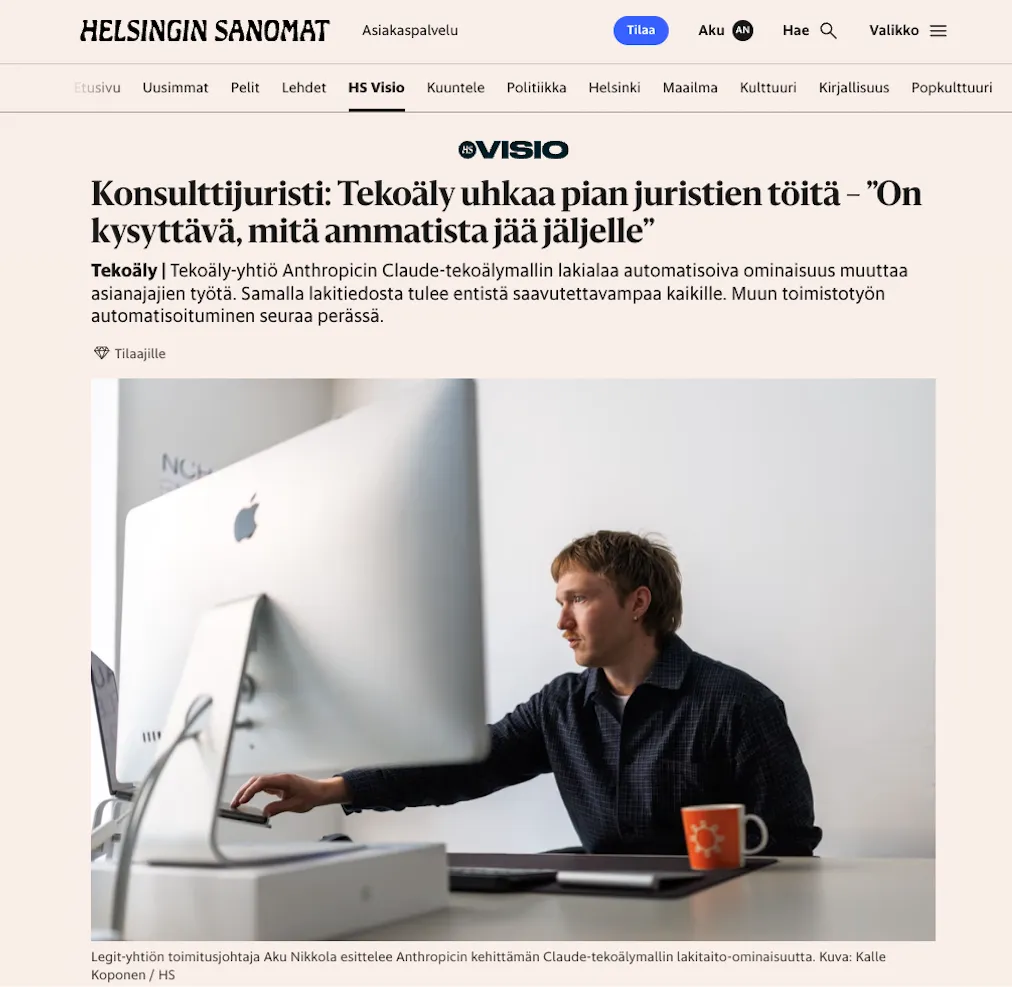 Helsingin Sanomissa 10.5.2026 julkaistu artikkeli pohjautuu Aku Nikkolan, OTM, mielipidekirjoitukseen ja sitä seuranneeseen haastatteluun. Kuva ja juttu: https://www.hs.fi/visio/art-2000011963106.html.